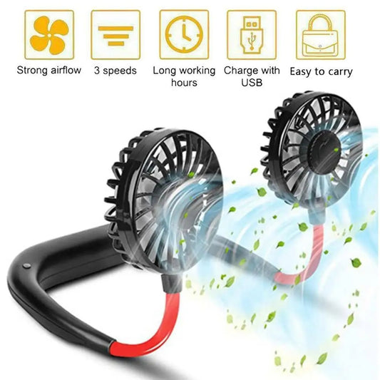 Rechargeable Neck Fan – Hands-Free Wearable Mini Sports Fan with 3 Speed Gears, Portable Cooling Hanging Neck Fan (Random Color)