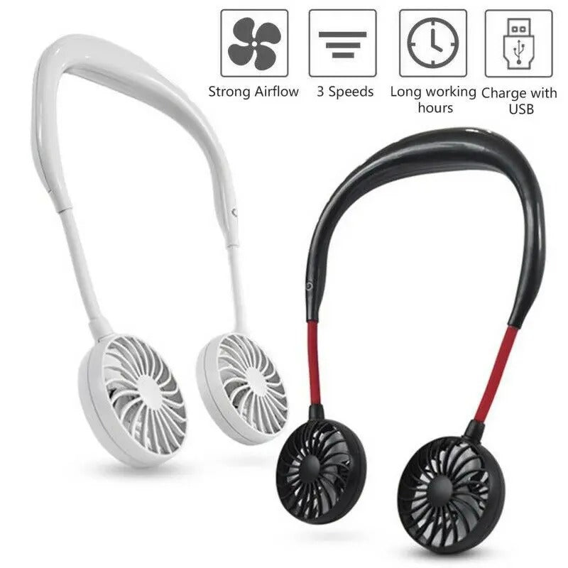 Rechargeable Neck Fan – Hands-Free Wearable Mini Sports Fan with 3 Speed Gears, Portable Cooling Hanging Neck Fan (Random Color)