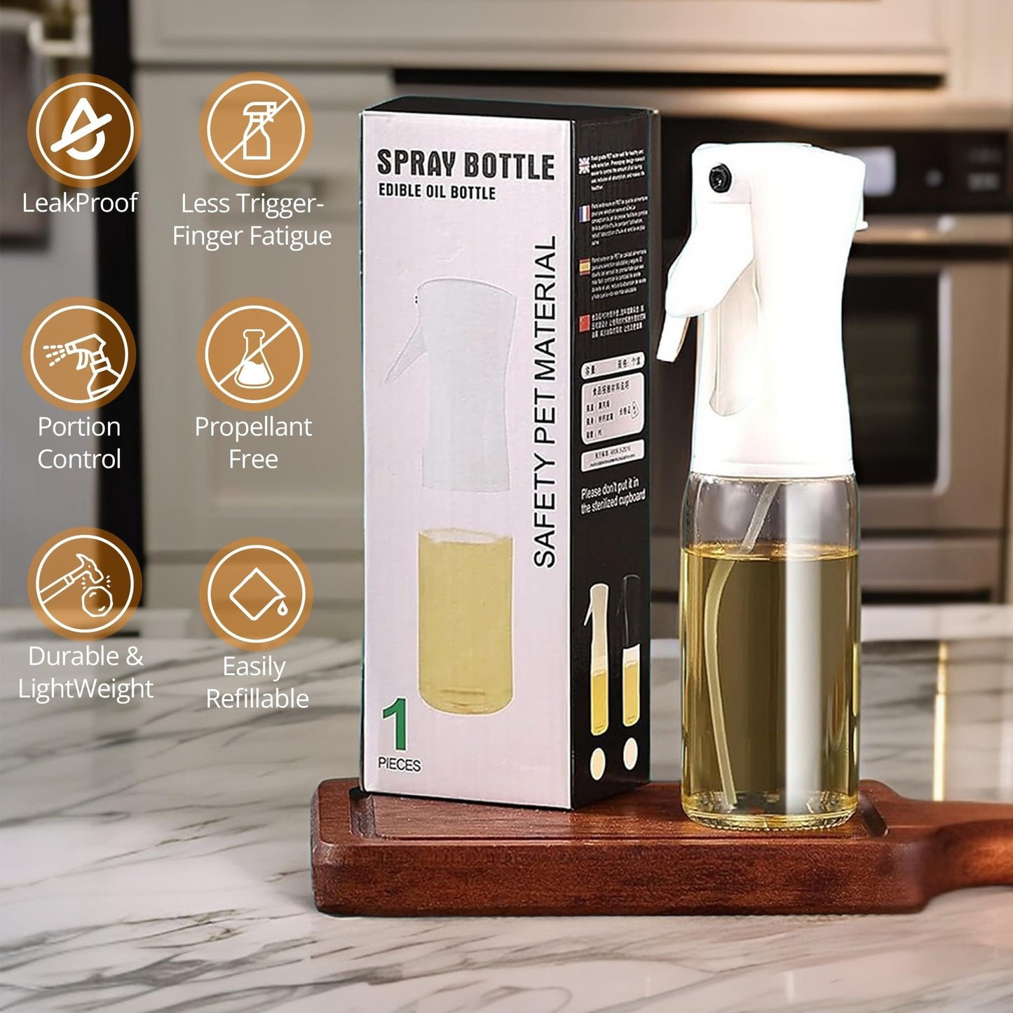 Refillable Glass Oil Sprayer 220ml with Brush – For Air Fryer, Grilling & Cooking