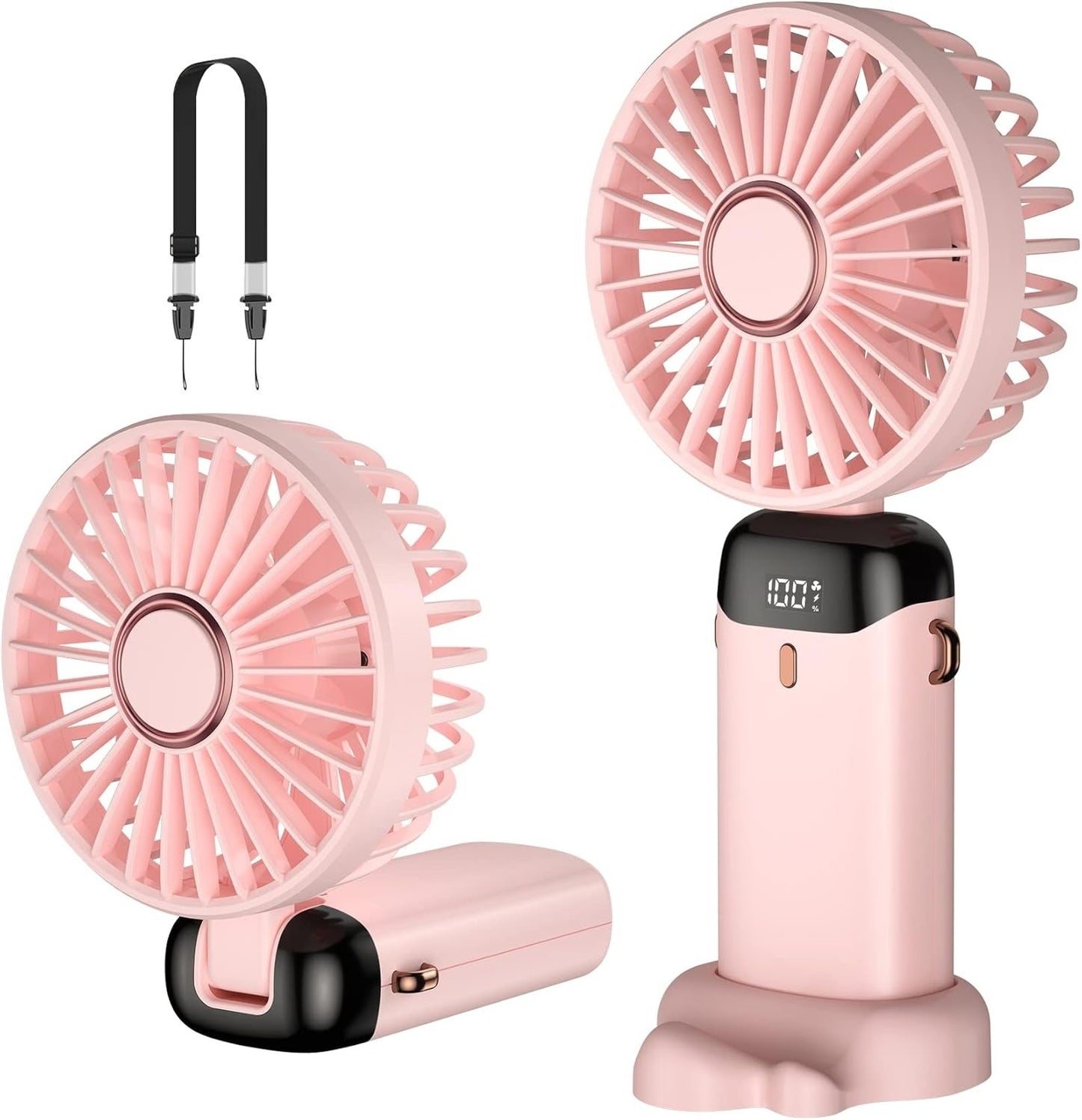 Portable Mini Handheld Fan with Digital Display 5 in 1 Multipurpose USB C Rechargeable Fan with Cable | Random Color