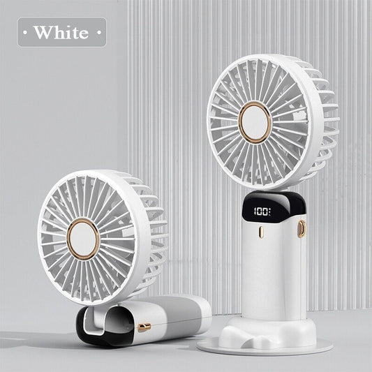 Portable Mini Handheld Fan with Digital Display 5 in 1 Multipurpose USB C Rechargeable Fan with Cable | Random Color