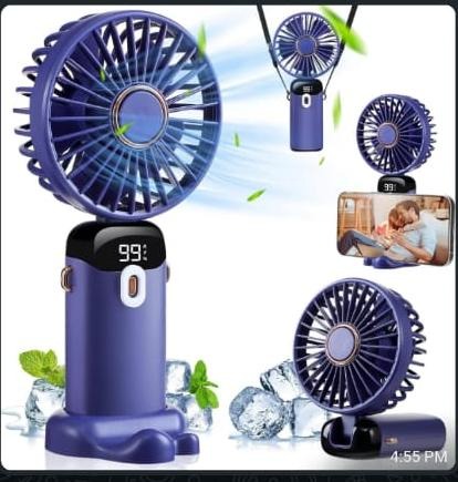 Portable Mini Handheld Fan with Digital Display 5 in 1 Multipurpose USB C Rechargeable Fan with Cable | Random Color